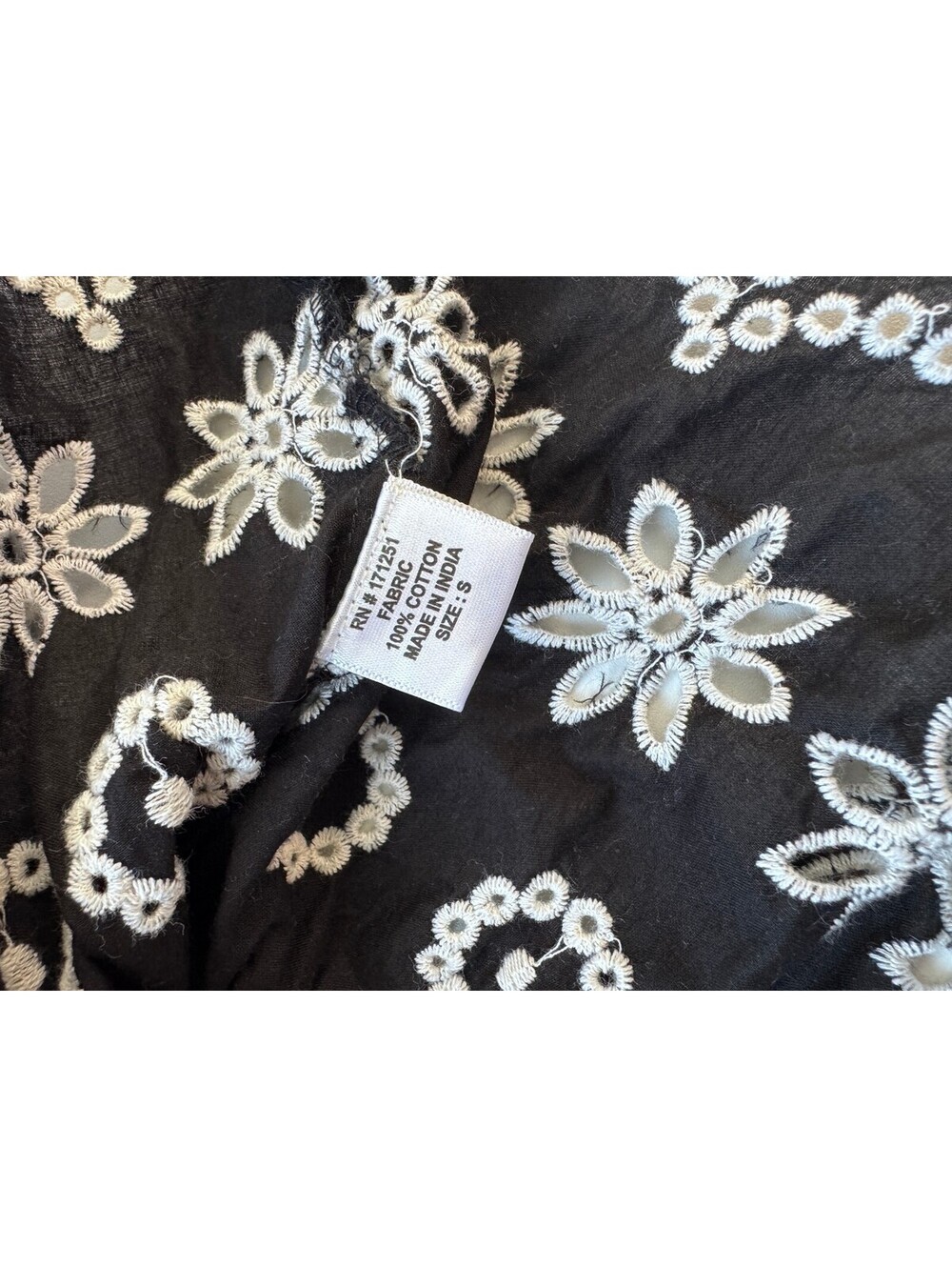 Boho Eyelet Embroidered Cotton Blouse Crochet Lace Flutter Sleeve Black S - Picture 6 of 7